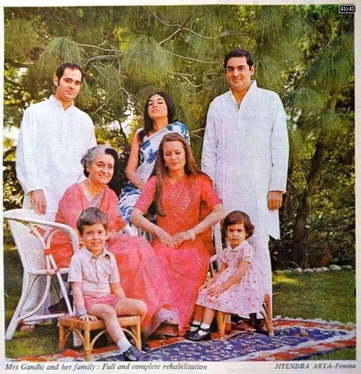 Sanjay Gandhi, Smt. Indira Gandhi, Menaka Gandhi, Sonia and Rajiv Gandhi with Rahul & Priyanka