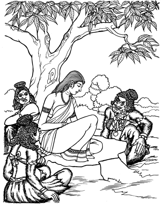 Sita in Ashok Vakita surrounded by Rakshasis
