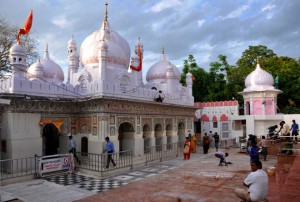 Workers give the final touches to the flooring work at the Mansa Devi temple in Panchkula