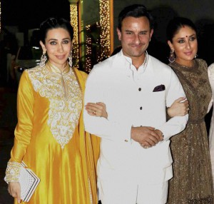 Bollywood actors Saif Ali Khan, Kareena Kapoor and Karishma Kapoor arrives to attend Diwali party hosted by Shilpa Shetty in Mumbai