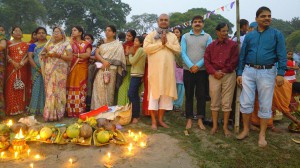 Chhath Puja celebrations on the bank of Yamuna river