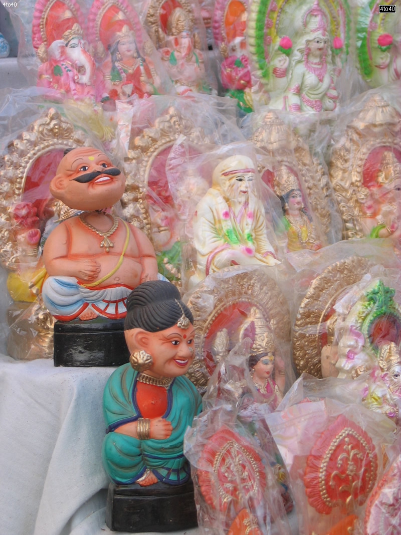 Clay statues on sale during Diwali festival at Nangloi More, New Delhi