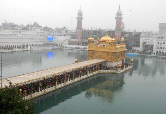 Devotees offer prayers at the Golden Temple on the birth anniversary Guru Gobind Singh in Amritsar on January 16, 2016