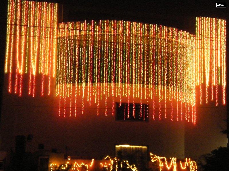Diwali decoration of fancy lights at a banquet hall on Peera Garhi - Rohtak Road, New Delhi