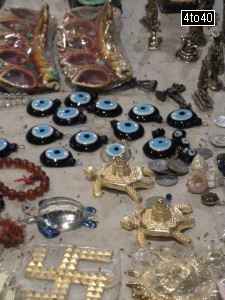 Feng shui items on display in local street market near Bhagwati Hospital, Rohini, New Delhi