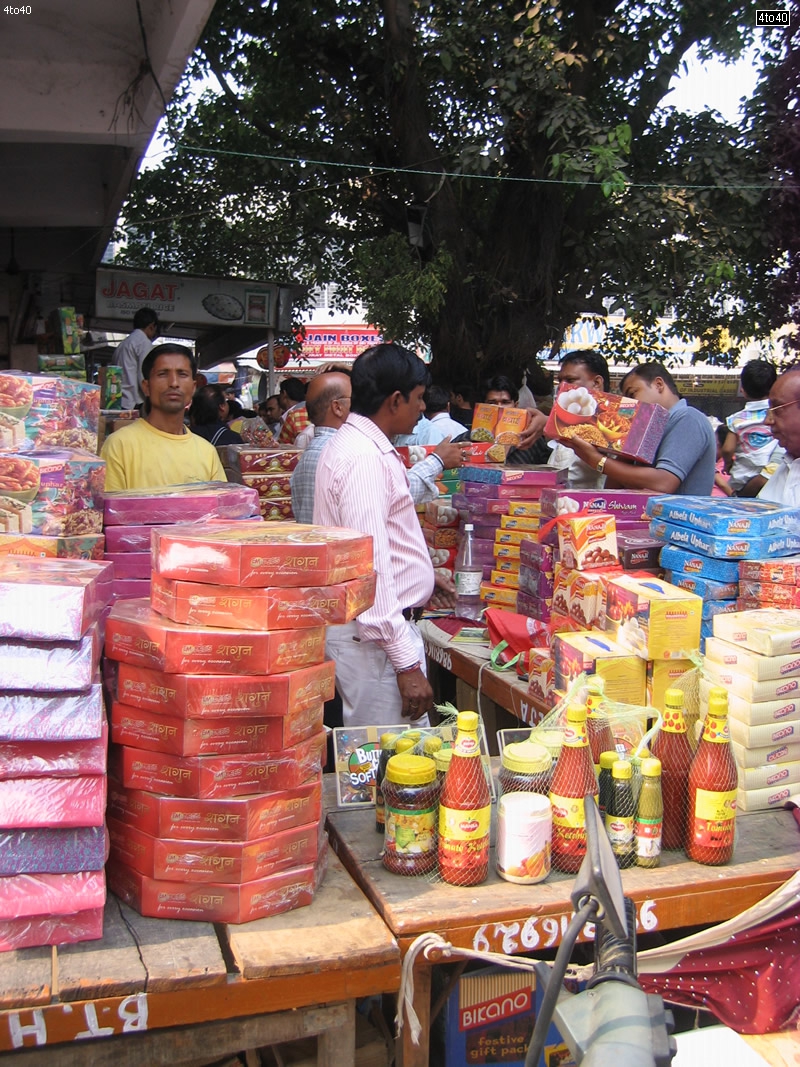 People buying gift items at Naharpur Rohini Grocery Market in New Delhi