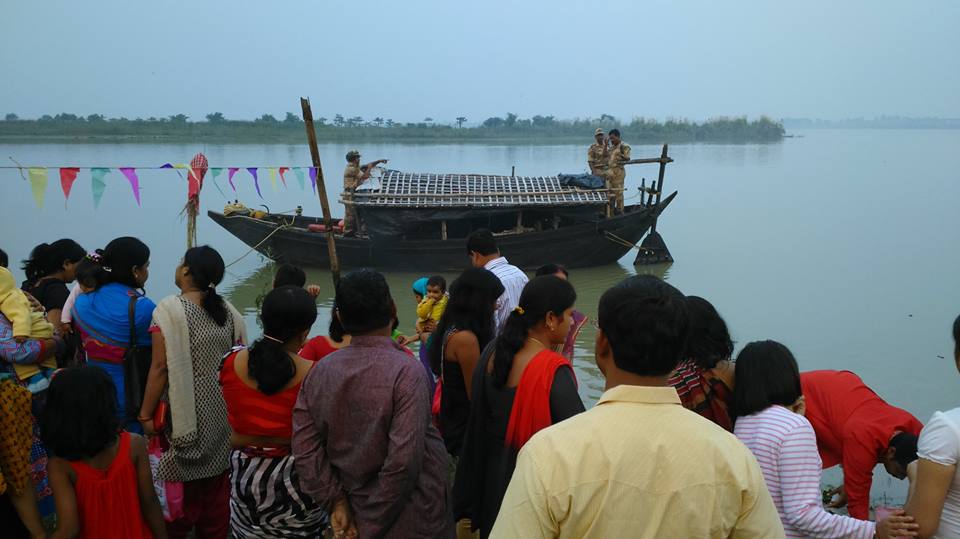 Police petroling the bank of Yamuna on the occasion of Chhath Puja