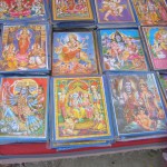 Posters and framed images of Hindu Gods and Goddess on sale on ocassion of Diwali festival at Naharpur Rohini Market in New Delhi