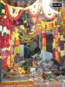 Shop selling decorative items in a weekly market near Bhagwati Hospital, Rohini, New Delhi