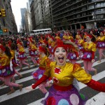 A member of the Spirit of America group dances during the 89th Macy's Thanksgiving Day Parade in the Manhattan borough of New York on November 26, 2015.