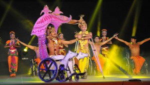 Differently-abled artistes of the Guru Syed Salahuddin Pasha's Ability Unlimited Foundation perform ‘Gita on wheelchair’ during ‘Gita Jayanti Mohotsav’ at Braham Sarovar in Kurukshetra on December 20, 2015