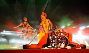 Differently-abled artistes of the Guru Syed Salahuddin Pasha's Ability Unlimited Foundation perform ‘Gita on wheelchair’ during ‘Gita Jayanti Mohotsav’ at Braham Sarovar in Kurukshetra on December 20, 2015