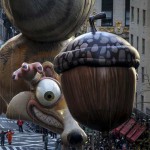 The ‘Ice Age Scrat’ balloon makes its way down 6th Avenue during the 89th Macy's Thanksgiving Day Parade in the Manhattan borough of New York on November 26, 2015.