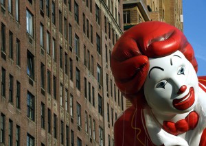 The Ronald McDonald balloon floats during the 89th Annual Macy's Thanksgiving Day Parade on November 26, 2015 in New York City.