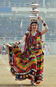 A student performs during the Republic Day celebrations at the Guru Gobind Singh Stadium in Jalandhar
