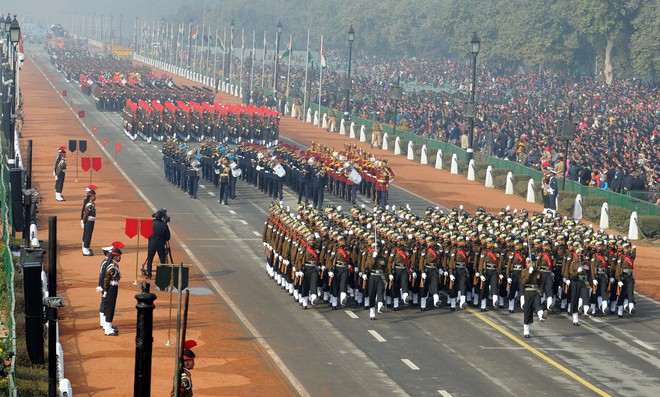 Army contingent's takes part in the full dress rehearsal for Republic Day parade on Rajpath in New Delhi on January 23, 2016