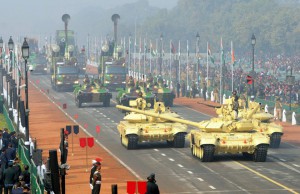 Army tanks T-90 roll down Rajpath during the full dress rehearsal for the Republic Day parade in New Delhi on January 23, 2016