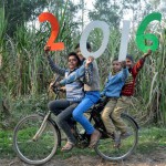 Children welcome New Year 2016 at a village in Moradabad