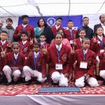 Children, who will be honoured with National Bravery Awards 2016, pose for a group photo during a press conference in New Delhi