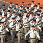 French soldiers march down Rajpath during the full dress rehearsal of the Republic Day parade, in New Delhi on January 23, 2016