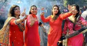 Girls in jubilant mood at Panjab University celebrating Lohri