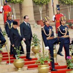 President Pranab Mukherjee and Chief Guest Francois Hollande President of the French Republic leave from Rashtrapati Bhavan
