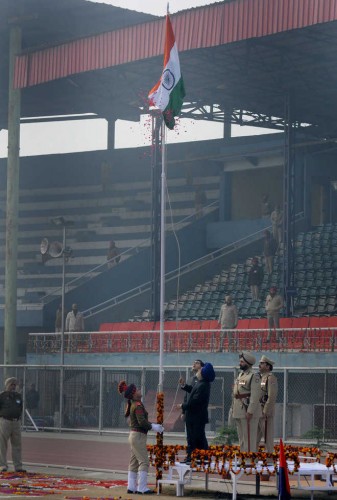 Punjab Vidhan Sabha Speaker Charanjit Singh Atwal unfurls the National Flag