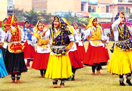 School children prepare for the Republic Day function at Police Lines grounds in Rohtak