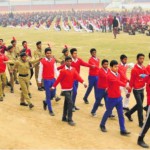 School children take part in a rehearsal for the Republic Day function at a sports stadium in Bathinda