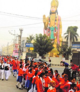 Students of various school return after attending the first day of the rehearsal for the Republic Day in Bathinda