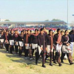 Students of various schools return after rehearsing for the Republic Day celebrations at the sports stadium in Bathinda