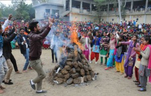 Sudents and staff of Government Rajindra College celebrate Lohri on the campus in Bathinda