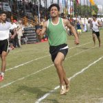 Athletes participating in a race on the inaugural day of Kila Raipur Rural Sports Festival at village Kila Raipur in Ludhiana