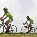 Cycle race in progress on the inaugural day of Kila Raipur Rural Sports Festival at village Kila Raipur in Ludhiana