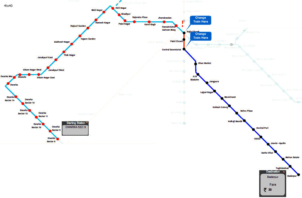 Dwarka Sector 8 to Surajkund Metro Route Map