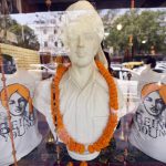 Indian National hero Shaheed Bhagat Singh statue put on display inside a shop at Janpath in New Delhi