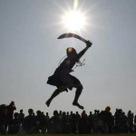 Indian Sikhs perform the Sikh martial art known as 'Gatka' in the 80th MRF Kila Raipur Sports Festival in Kilaraipur on the outskirts of Ludhiana on February 5, 2016.