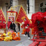 Members of the Pak Mei DE Lao Wei San Kung-Fu school perform to celebrate Chinese New Year in front of the Shangri-La hotel in Paris, France, February 8, 2016.