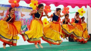 Students perform during Basant Utsav celebrations at Bal Bharti Public School