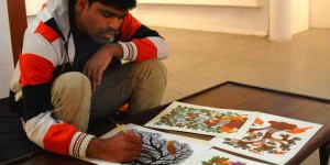 Tribal paintings by Aadi Chitra at Government Museum and Art Gallery, Chandigarh