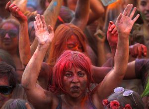 A reveller takes part take part in the Monsoon Holi Madrid festival in Madrid, Spain, on August 13, 2016.
