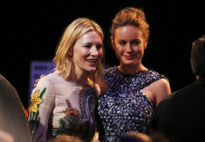 Actresses Cate Blanchett and Brie Larson (right) are shown during a commercial break during the 31st Independent Spirit Awards in Santa Monica, California