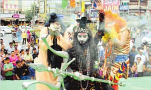 Artistes dressed up as Lord Shiva Participate in a shobha yatra ahead of Shivratri in Jalandhar