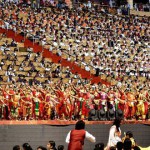 Artistes perform during the opening day of the three day long World Culture Festival on the banks of Yamuna River in New Delhi on March 11, 2016