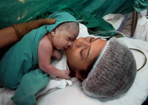 Mumbai: Mumbai's first test tube baby Harsha Chawda Shah with her new born baby boy at a hospital in Mumbai on Women's Day
