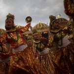 Participants perform a dance during the World Culture Festival on the banks of the river Yamuna in New Delhi on March 12, 2016