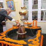 New Delhi: President Pranab Mukherjee prays at PBG Mandir on the occasion of Maha Shivratri at President's Estate in New Delhi