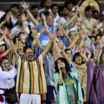 Singer Patricia performs on the inaugural day of the World Culture Festival on the banks of the Yamuna in New Delhi on March 12, 2016
