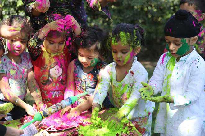 Students celebrate Holi at Cherubs the Preschool, Dugri, Ludhiana