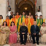 Women and Child Welfare Minister Maneka Sanjay Gandhi in a group photograph with the awardees at Nari Shakti Puraskar function on the occasion of International Women's Day at Rashtrapati Bhavan in New Delhi